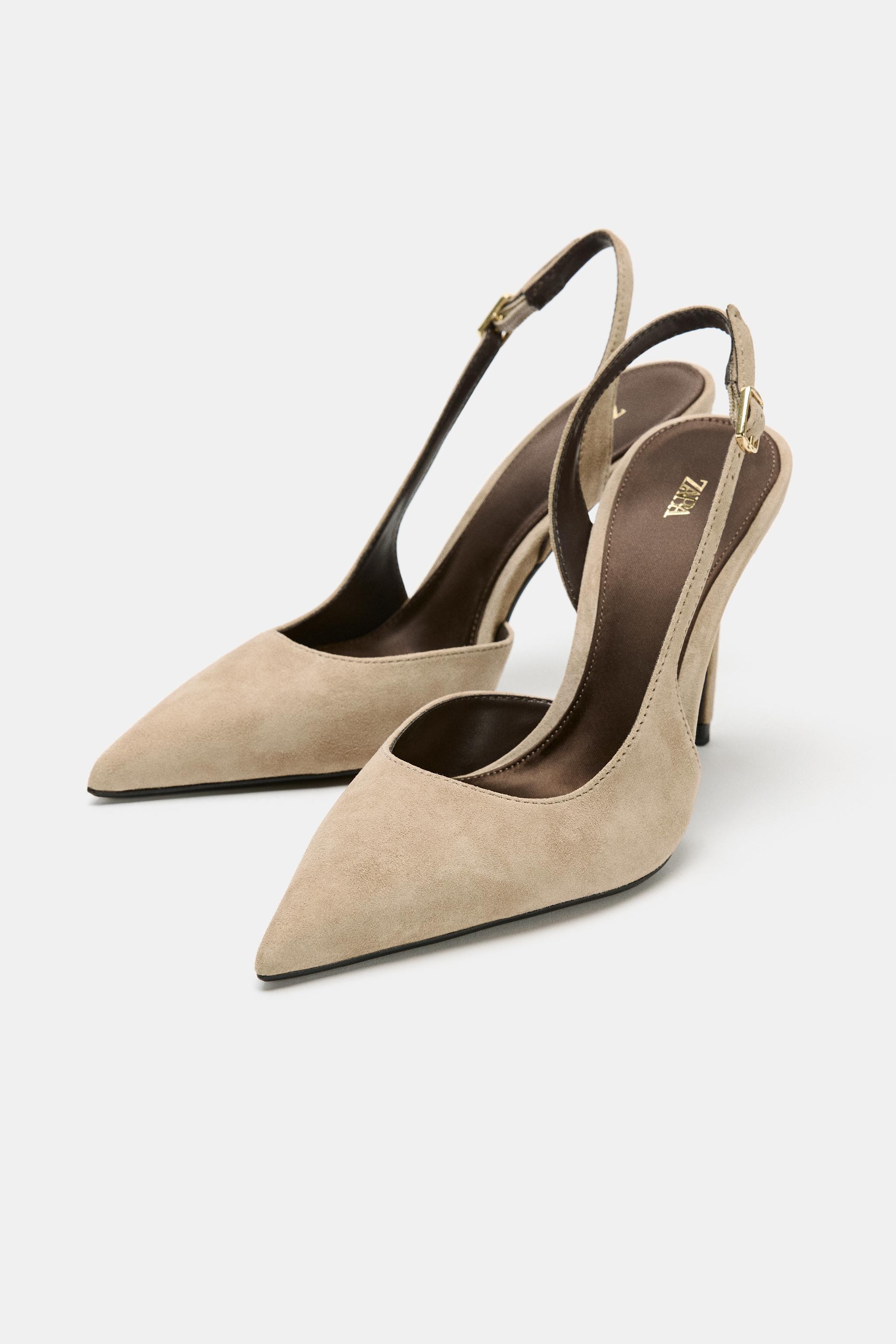 ASYMMETRIC SUEDE SLINGBACK HEELS